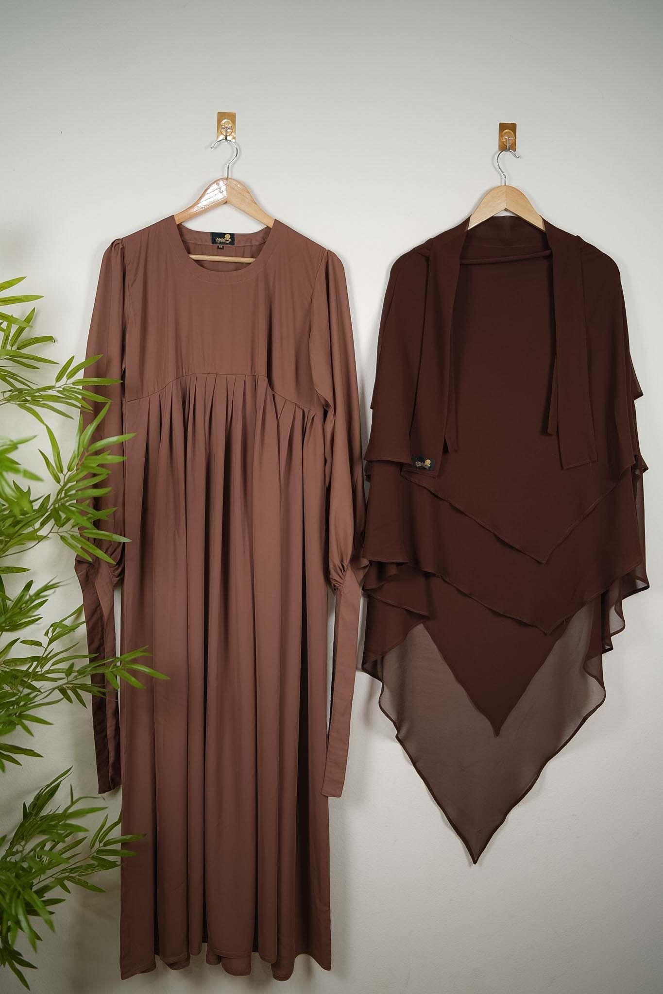 RUHANA NUDE WITH 3 LAYER HIJAB COFFEE